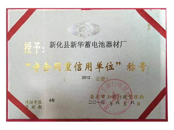 2012年“守合同重信用”單位稱號